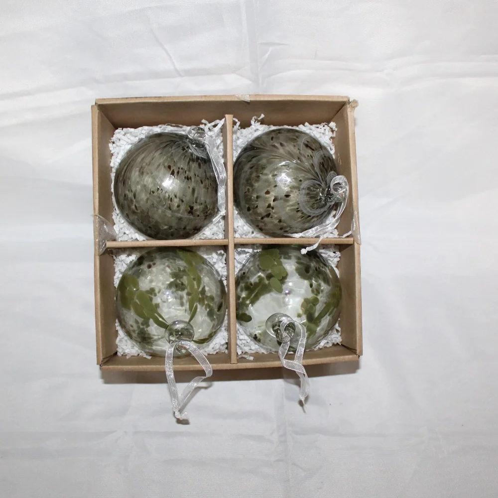 West Elm Large Glass Marbled Ball Ornaments (Set of 4) Open Box